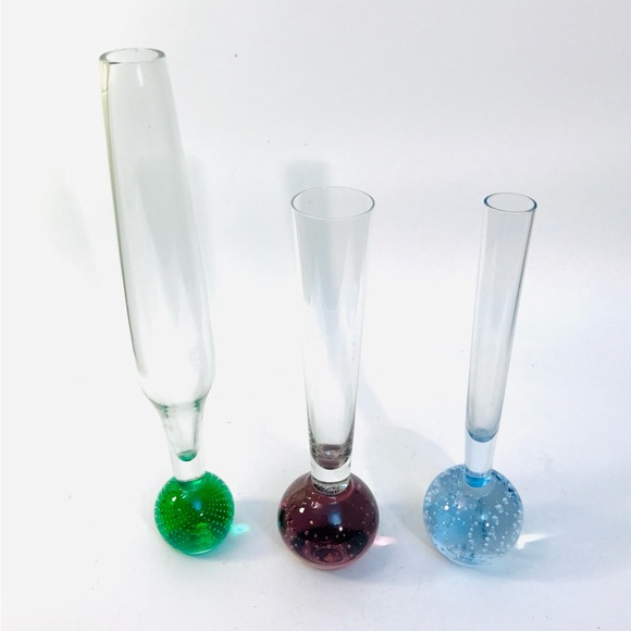 3 Vintage MCM Controlled Bubble Ball Bud Vases 10" 8" Green Blue Purple - Picture 3 of 13